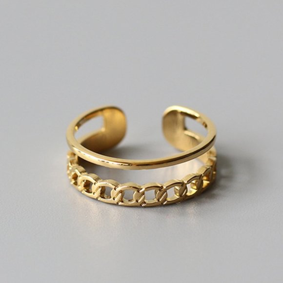 18K GOLD PLATED CHAIN RING - Picture 1 of 1